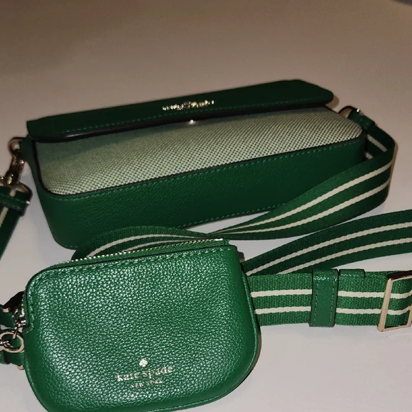 Kate Spade Green Crossbody Bag with Two-Tone Design Leather and Tweed - Picture 6 of 7